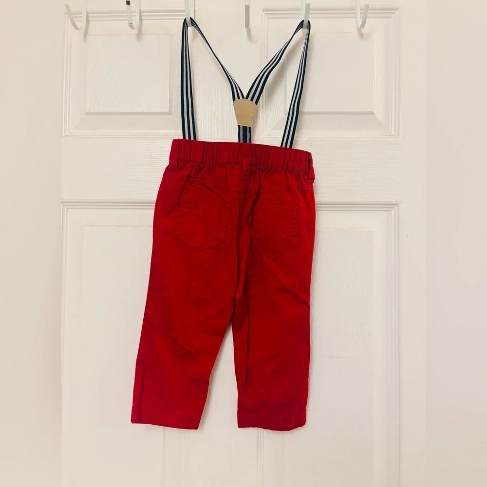 Cat & Jack Red Overalls with Gray Suspenders